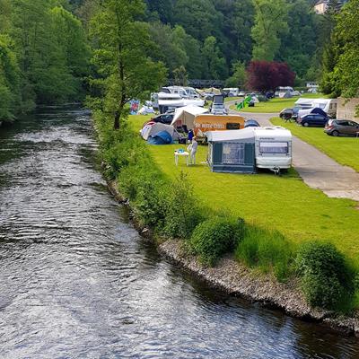 Camping on the banks of the River Our in the Luxembourg Ardennes